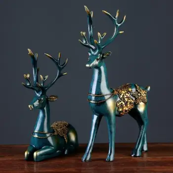 

2 Pcs/ Pair Resin Deer Statue Figurine Animal Ornament Wedding Gift Home Decor Crafts Creative Office Livingroom Figurines