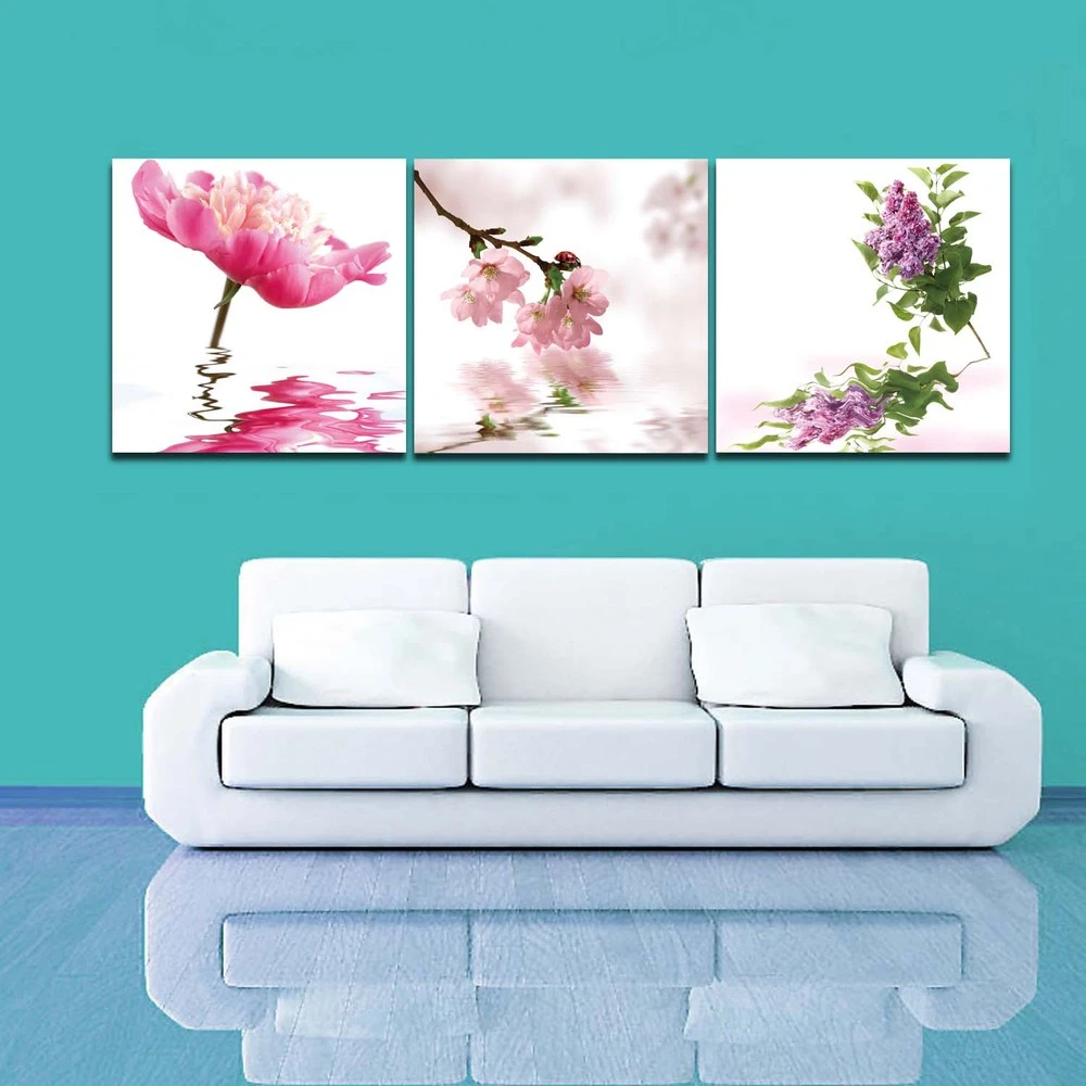 3 パネル ピンク紫の花で水絵画キャンバス プリント壁画アート用ホーム リビング壁の装飾 3 Panel Flowers Purplepainting Flower Aliexpress