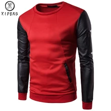 Лоскутная Толстовка для мужчин и женщин из искусственной кожи с карманами на рукавах, мужские свитшоты, Повседневные свитера с круглым вырезом, модные мужские спортивные костюмы в стиле хип-хоп