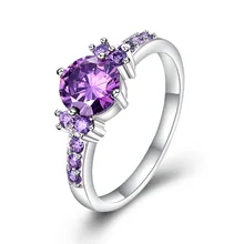 Горячее Европейское и американское кольцо с фиолетовыми кристаллами кольца из стерлингового серебра 925 для женщин ювелирные изделия Anel Anillos Aneis Ювелирные Изделия Bague