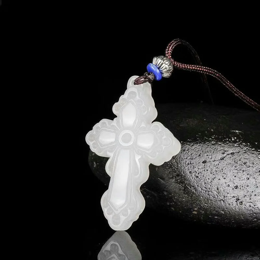 Прямая доставка Синьцзян белый нефрит крест кулон цепочки и ожерелья камень нефрита ожерелье с амулетом с цепочкой для мужчин женщин