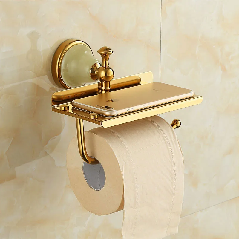 

full copper paper holder bathroom hardware pendant mobile phone can avoid carrying toilet paper rack gold