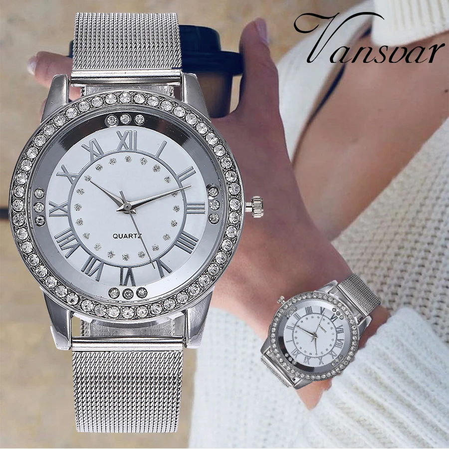 

Women Rhinestone Watch Fashion Casual Women Silver & Rose Gold Mesh Wristwatches Gift Clock Relogio Feminino Hot