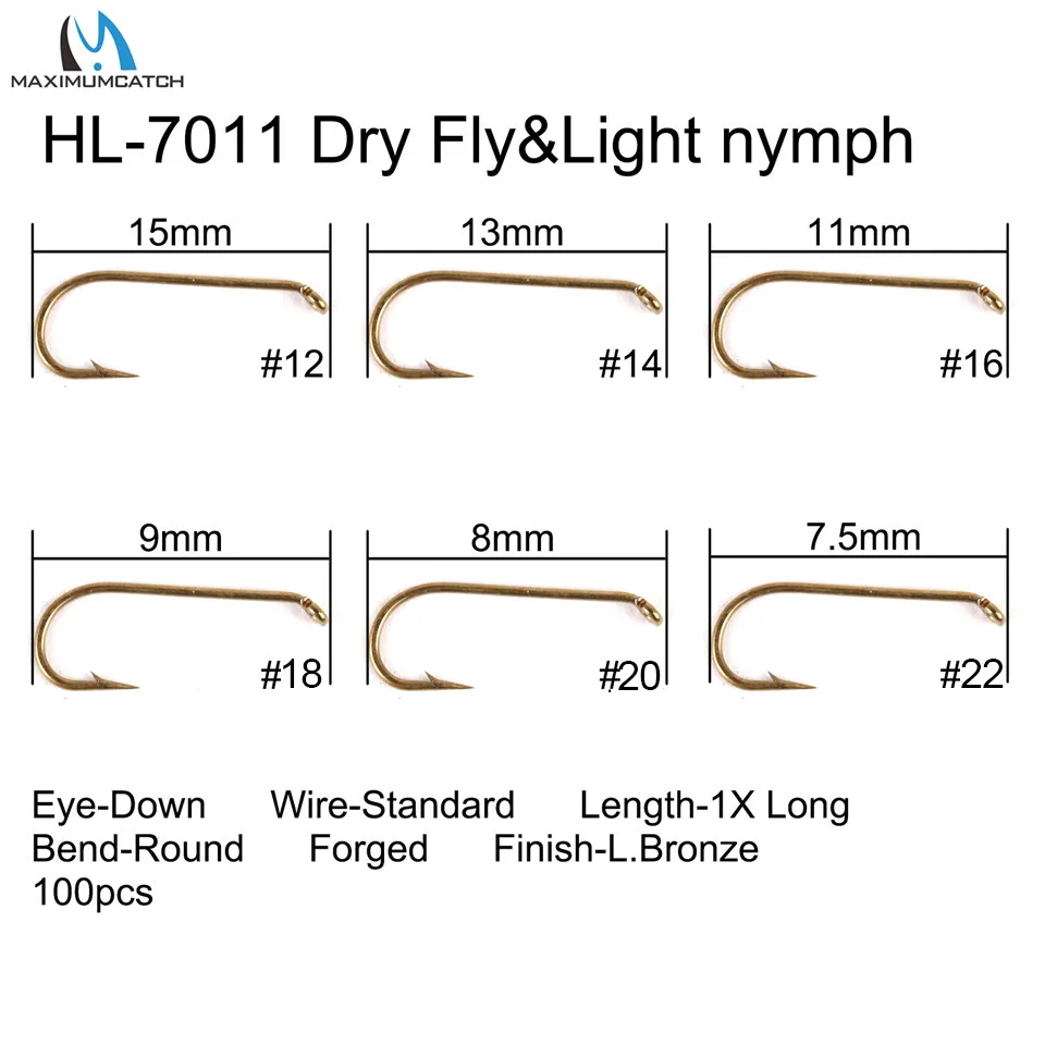 Maximumcatch 100 шт. 4#-22# рыболовные крючки для рыбной ловли с колючей спинкой сухие и влажные и нимфа и креветки Caddis Pupa Стример Летать крючки - Цвет: 7011 Dry and nymph