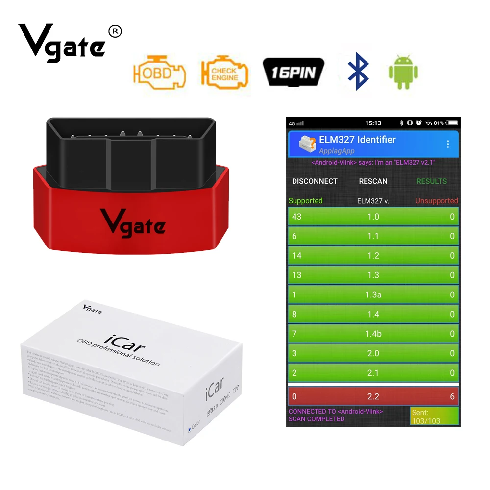 

Vgate original obd 2 iCar3 ELM327 Bluetooth V2.1 diagnostic tools Supports Android elm 327 automotive OBD OBD2 scanner scantool