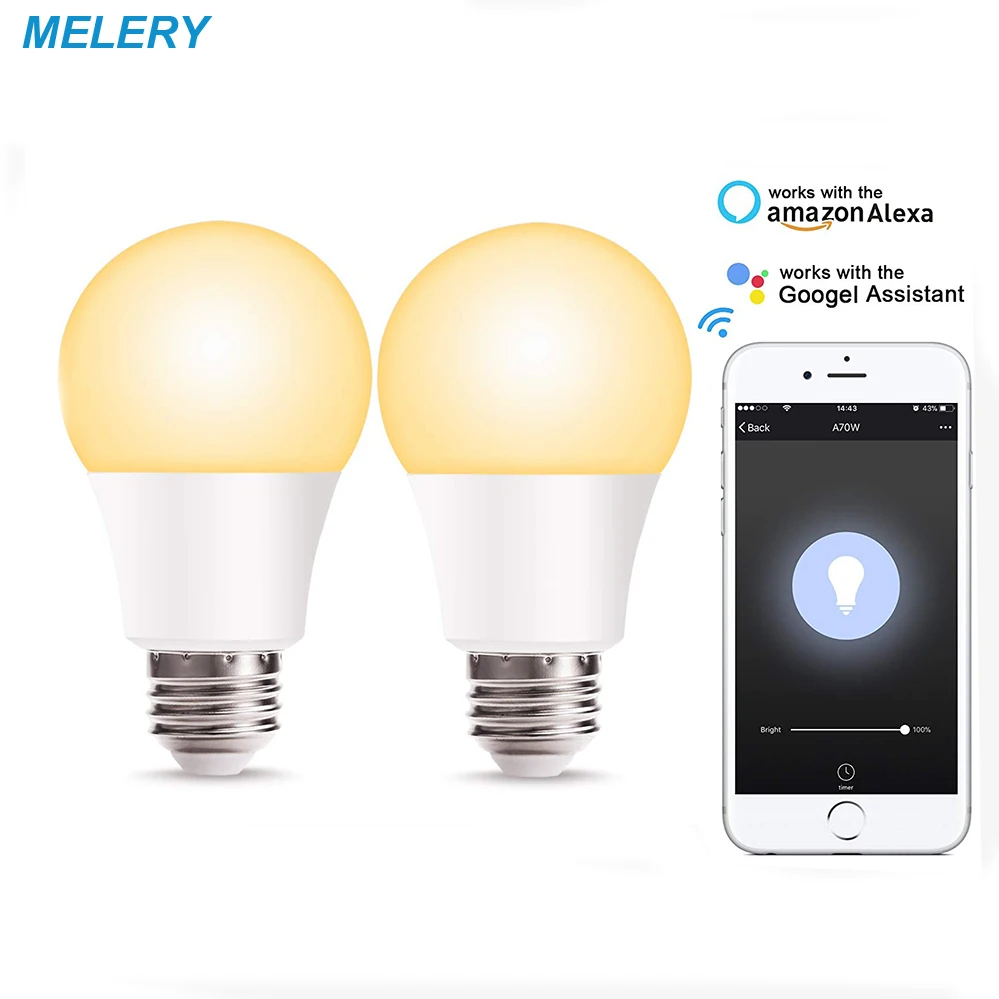 

Smart WiFi LED Light Bulb E27 Lamp Dimmable Warm 2700K to Cold 6500K Remote Control Homekit Work with Alexa,Google Home-2Pack