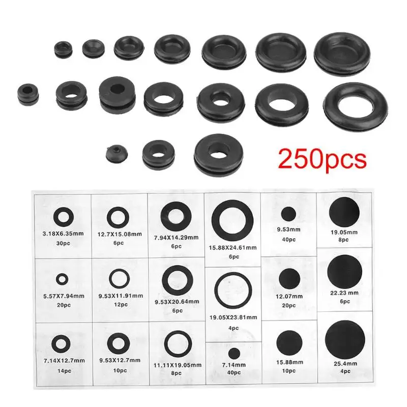 250pcs 18 Size Car Transmission Drivetrain Seals Rubber Grommets