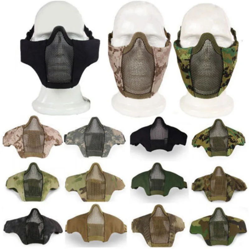 

New Dropship Tactical Mesh Mask Airsoft mask Shooting games mask Camo Half Face Protective Lower Mask Adult Breathable