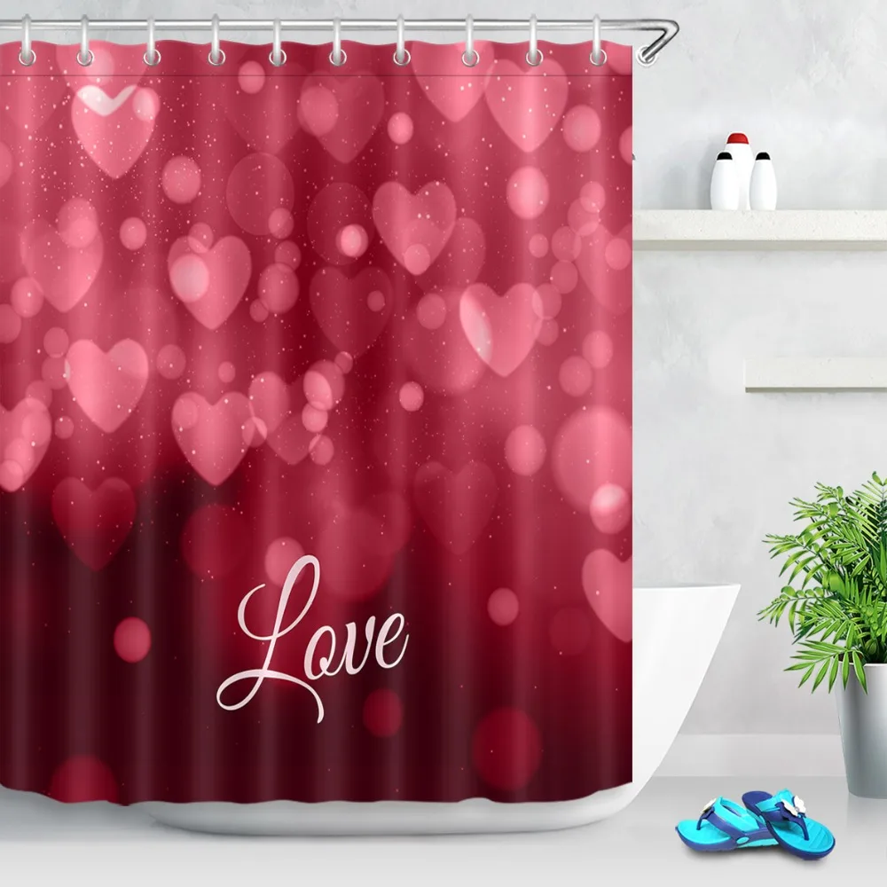

Valentine Day Polyester Shower Curtain Romantic Hearts Hazy Fabric Bath Curtains Waterproof Bathroom Extra Long for Home Decor