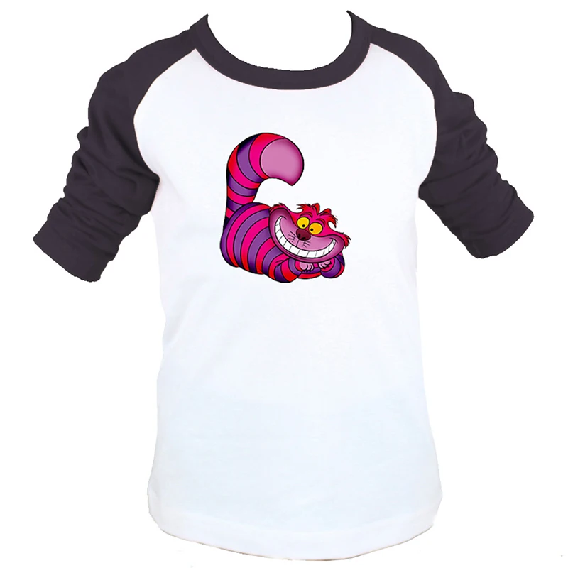 

Cute Alice In Wonderland and Cheshire Cat Printed Children T shirt Graphic Tee Long Sleeve Cotton Tshirts Unisex Kids Tops