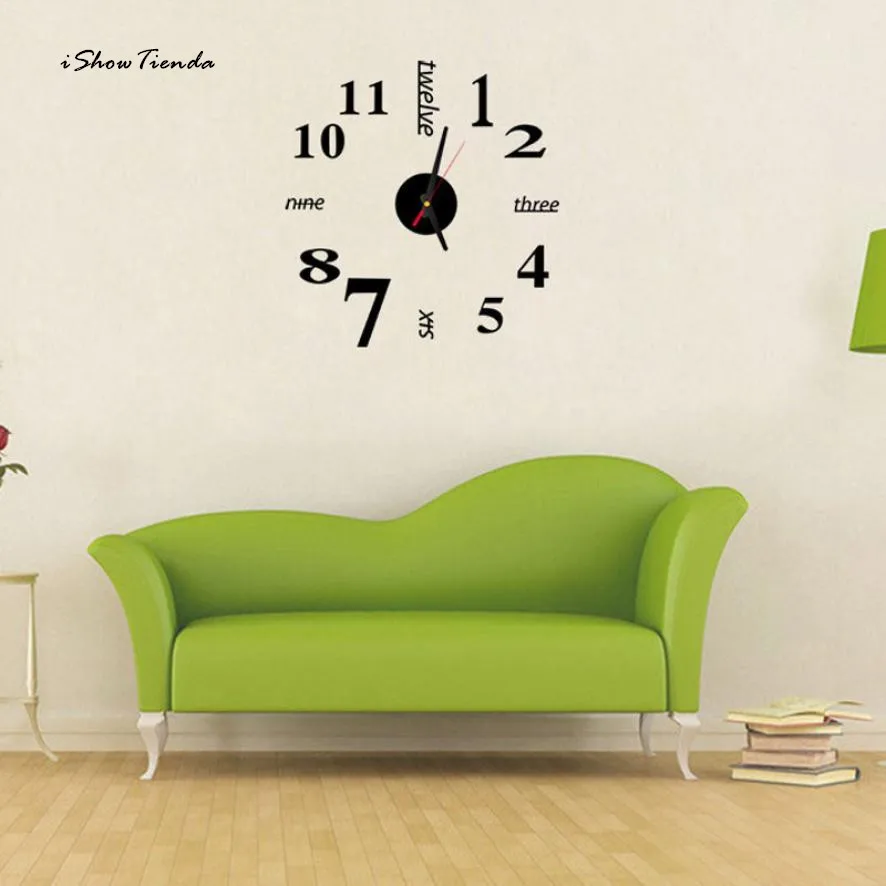 

ISHOWTIENDA New 1pc Mini Modern DIY Wall Clock 3D Sticker Design Home Office Room Decor 3D Wall Clock Sticker