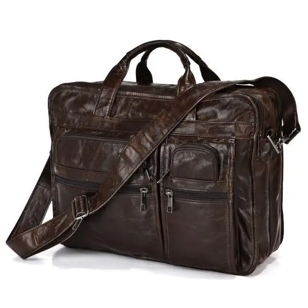 Nesitu Promotion High Quality Vintage Real Genuine Leather Briefcase Men Bag 15 6 inch Laptop Men