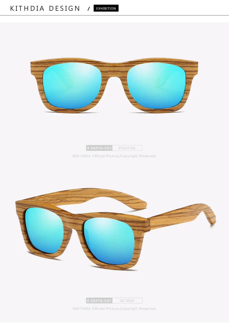 Kithdia Природный Зебра поляризованные деревянные очки синие линзы солнцезащитные очки ручной работы и Поддержка DropShipping/предоставить фотографии# KD015