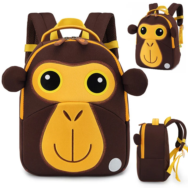 3D Monkey School Bags for Boys Girls Cute Animals Design Children