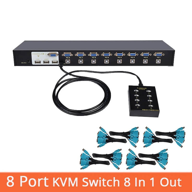 8 Ports kvm Switch Manual Key Press VGA USB Wired Remote
