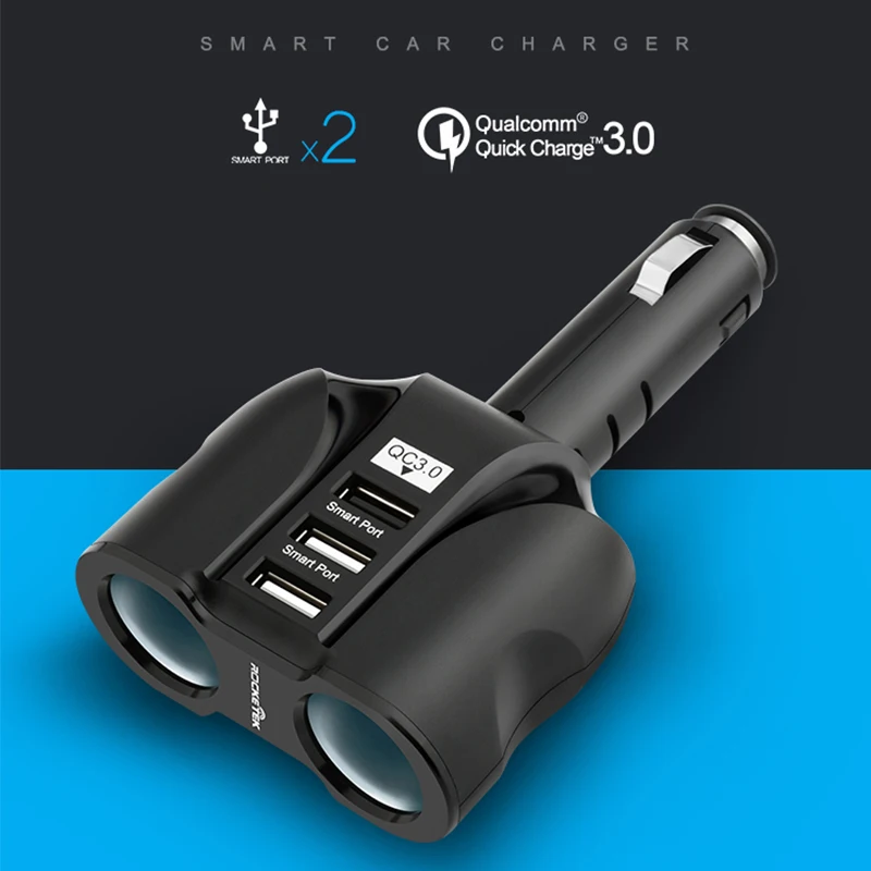 Продажа Автомобильное зарядное устройство Rocketek с несколькими font b usb b font портами 3,1 А, 3 font b usb b font , быстрая зарядка QC 3,0, разъем для прикуривателя, адаптер для телефон...