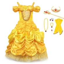 YOFEEL/платье Белль; костюм красавицы и чудовища для девочек; бальное платье с рюшами; детское праздничное платье принцессы на Хэллоуин, День рождения; фантазийные платья