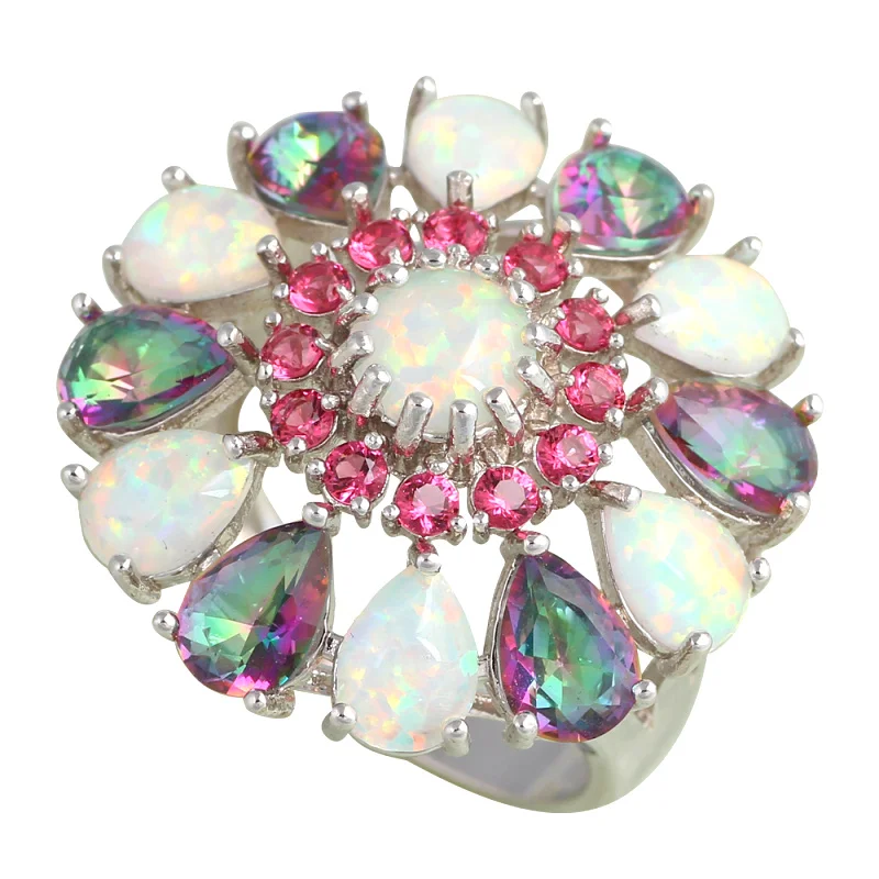 wedding rings huge flower mystic zircon crystal white fire opal silver stamped fashion jewelry ring - Huge Wedding Rings wedding rings huge flower mystic zircon crystal white fire opal silver stamped fashion jewelry ring - Huge Wedding Rings