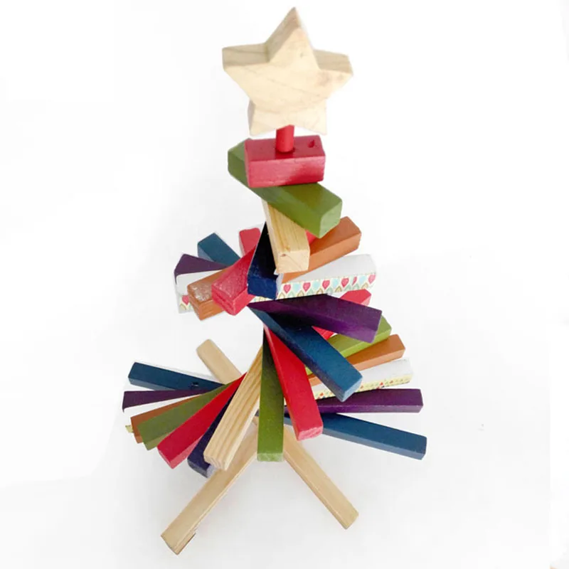 

30cm Wooden Striped Rotating Christmas Tree Xmas Decoration Craft Block Color Toys For Kid's Gift Home Ornament New Year's Decor