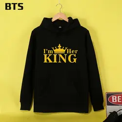 BTS KING QUEEN негабаритных балахон печати повседневное удобные женские уличная мода Harajuku спортивный костюм Свободные Толстовка