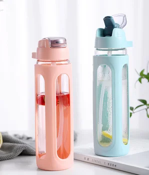 600ML 540ML Glass Water Bottle Straw With Plastic Protective Case Portable Leakproof My Water Bottles For Sports Hiking 2