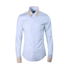 Осень Зима Новое благоприятное облако шаблон вышивка мужская рубашка с длинными рукавами парикмахер