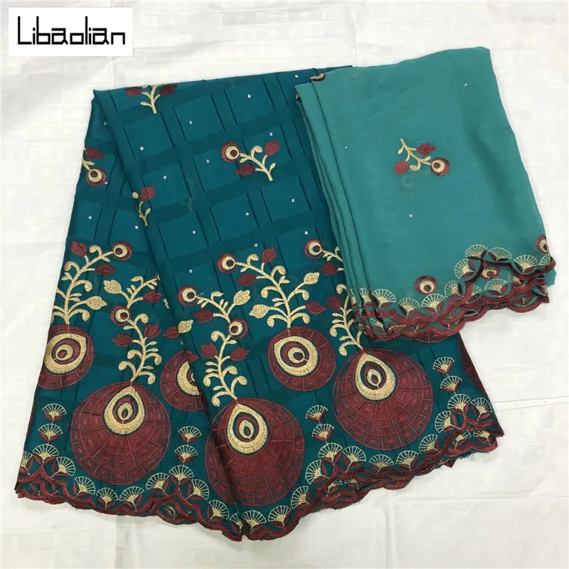 

New high-grade square cotton cloth Multicolor Embroidered African Stones Lace Fabric 5+2Yards Swiss Lace 100%Cotton Fabric E93-7