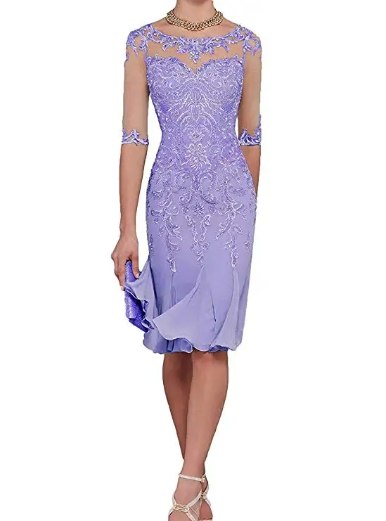 Half Sleeves Chiffon Mother of The Bride Dresses knee Length Mother Formal Dress Party Dinner Prom Dress Bride mother bride dresses