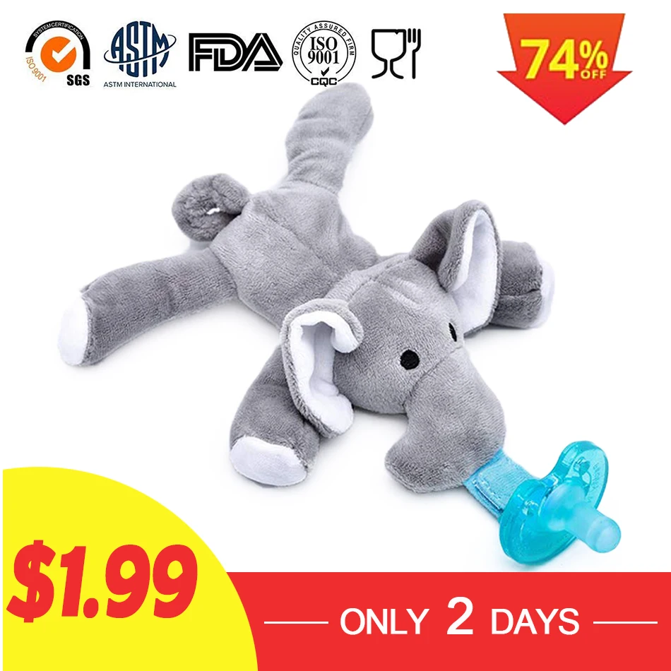 

Baby Pacifiers Holder with Plush Animal Toy Removable Infant Pacifiers Infant Soothie Pacifier and Teether Holder with Clip