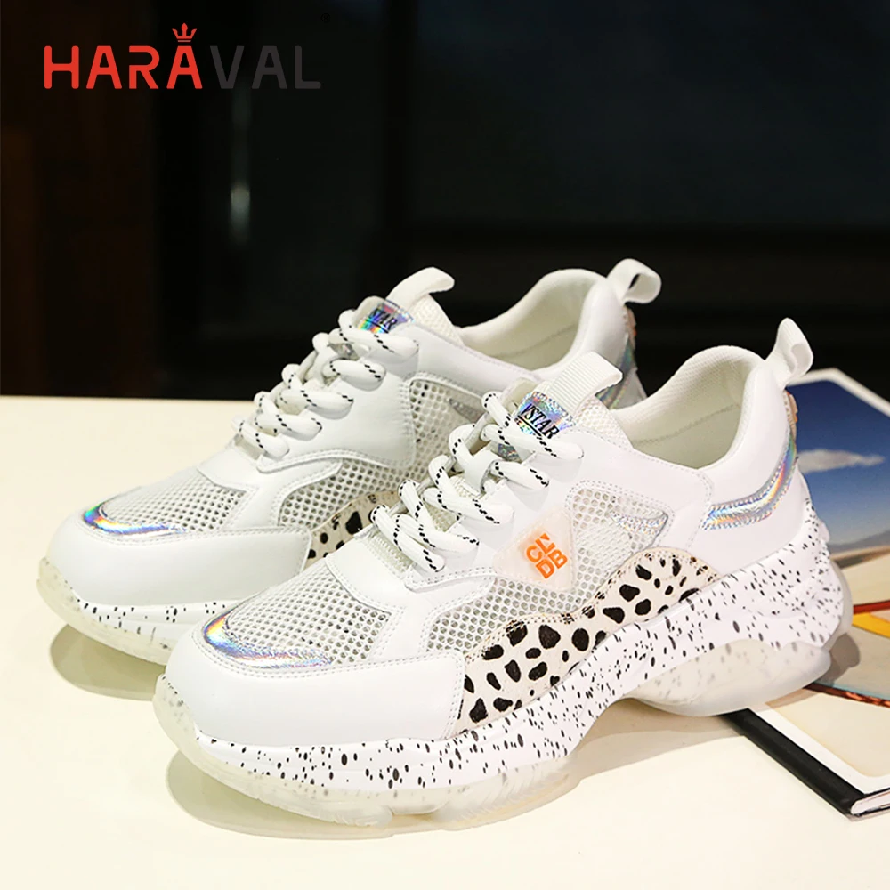 

HARAVAL 2019 spring and summer new tide brand leopard women shoes breathable casual Single shoes Thick bottom white sneakers N80