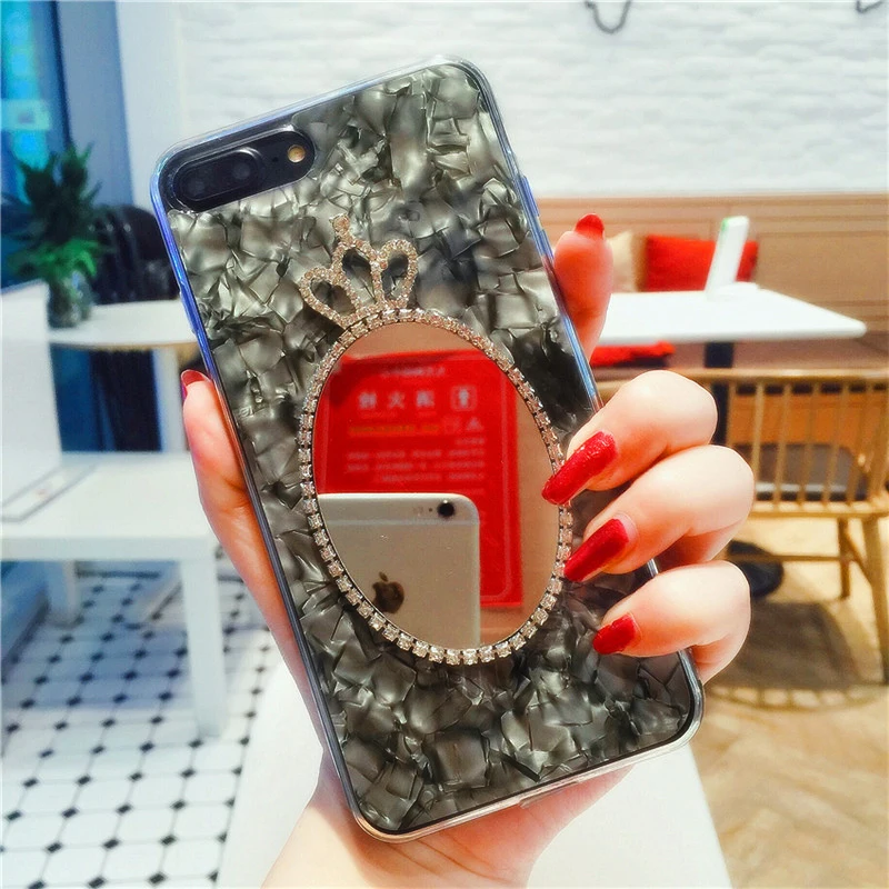 Для iPhone 6 6s 7 8 plus для Samsung galaxy s7 edge s8 s9 note роскошные короны зеркала со стразами