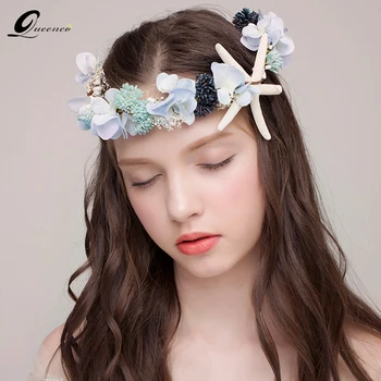 

Light Blue Bridal Style Hair Accessories For Weddings White Starfish Flower Heads Wear Bridesmaid Headband Floral Tiara