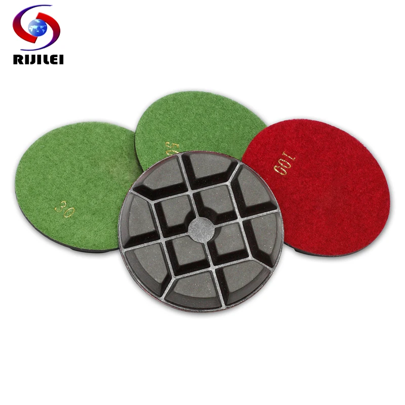 RIJILEI 4PCS/Set 4 Inch Diamond Floor Polishing Pad 100mm Renew Concrete Sanding Disc Granite Marble Restoration Grinding Disc