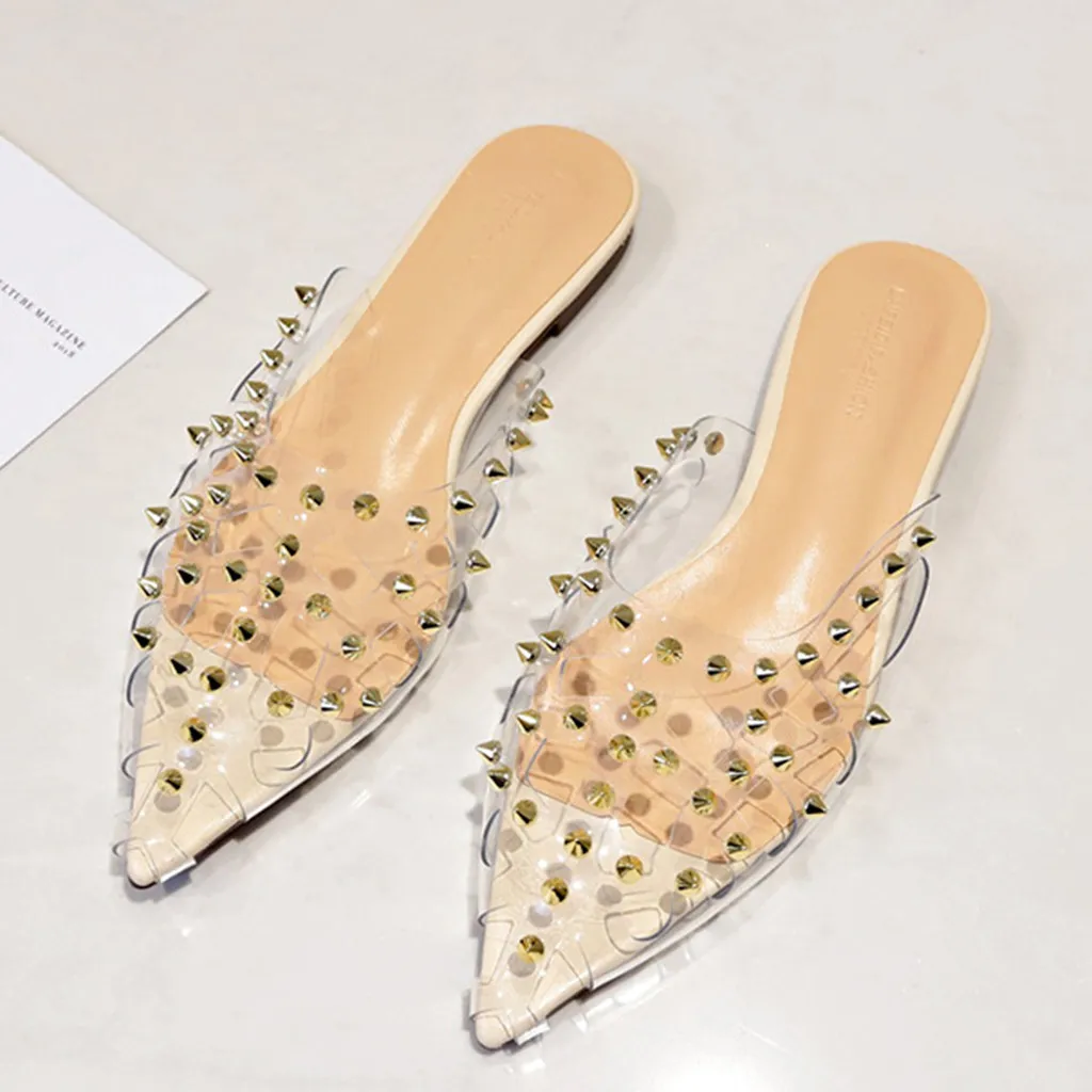 

SAGACE Summer fashion simple transparent rivets slippers flat new women's shoes outside wearing slippers women's large size 2019