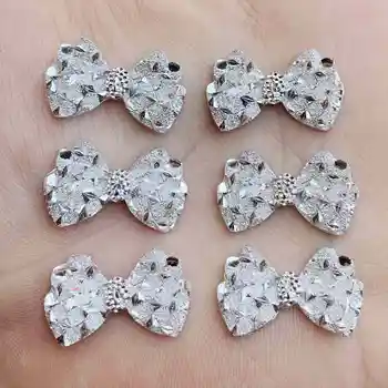

New Silver Bow Shape Resin Rhinestones 20pcs 14*23mm Crystal Stones DIY wedding Decorations -HZ49
