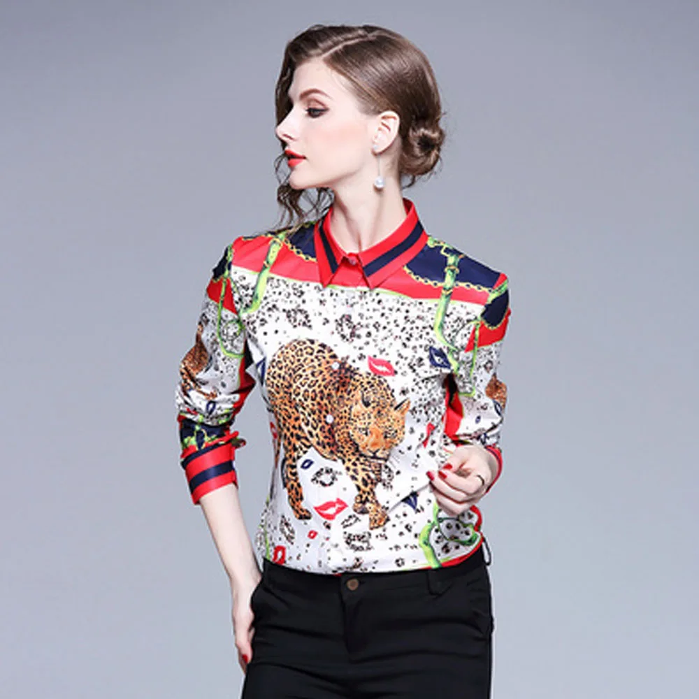 JKKFZY 2018 New Women Animal Print Shirt Button Decoration Long-Sleeved Lapel Casual Blouse women JKKFZY 2018 New Women Animal Print Shirt Button Decoration Long-Sleeved Lapel Casual Blouse women
