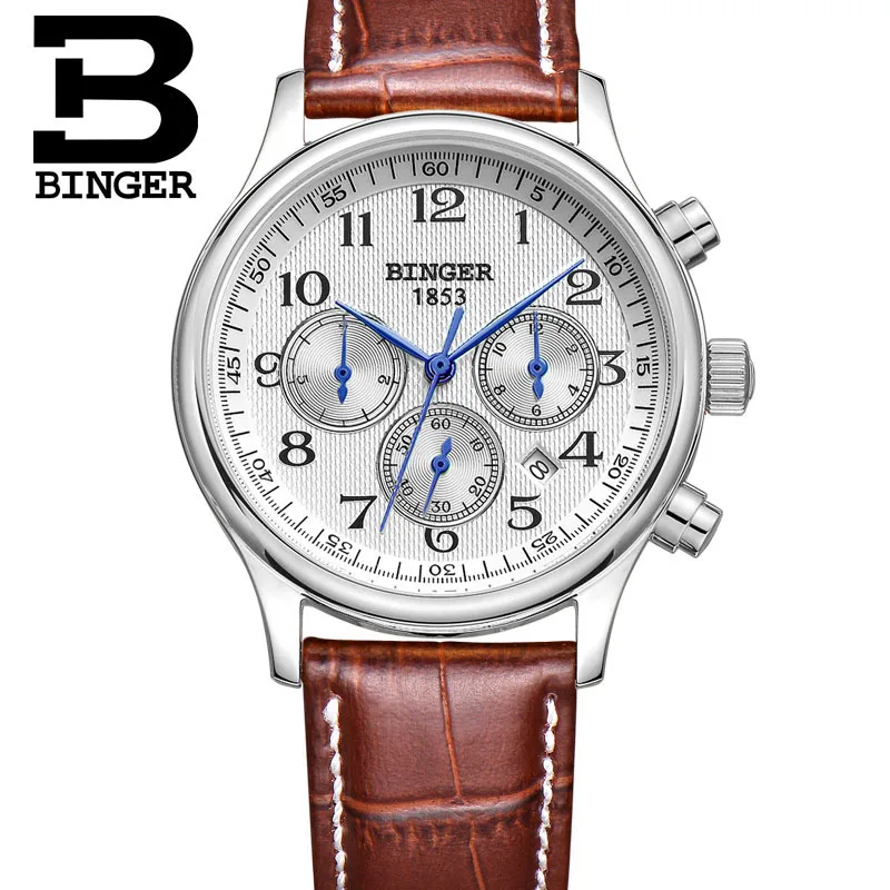 Оригинальные Роскошные Брендовые мужские часы Бингер с кожаным ремешком, полностью стальные автоматические механические часы с сапфировым сапфиром, деловые водонепроницаемые часы - Цвет: 13