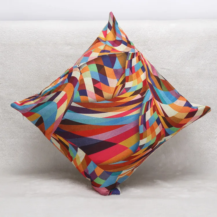 

ISHOWTIENDA 2017 Cute Vintage Cotton Linen Pillow Case Waist Throw Bright Colorful Pattern Pillowcase New