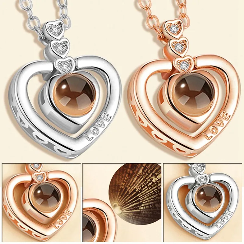 2019 модное ожерелье из розового золота и серебра с надписью I Love You на 100 языках