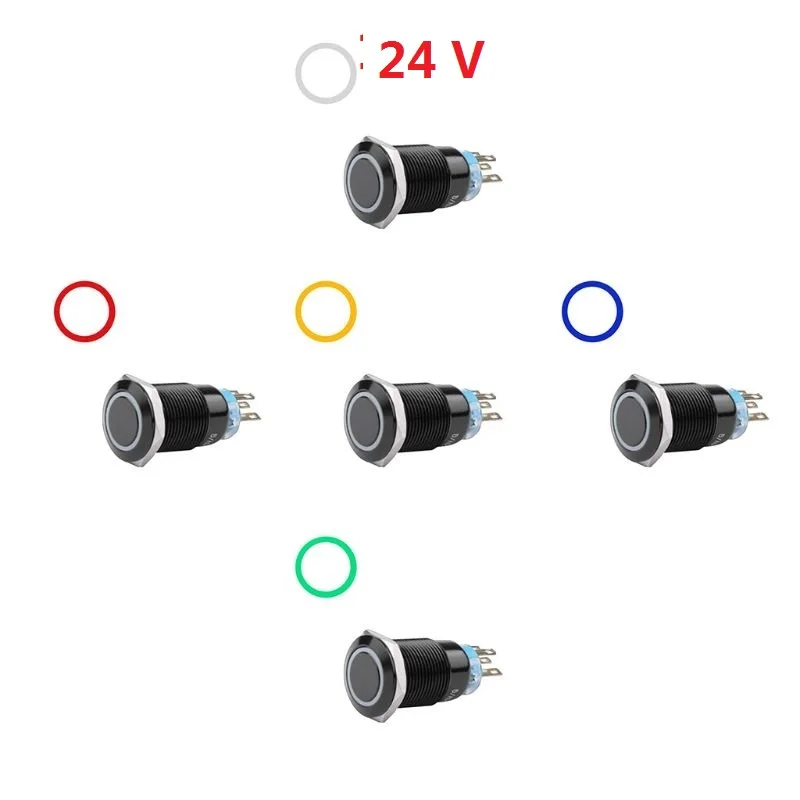 19 мм 24 В светодиодный вкл/выкл короткий секционный черный Водонепроницаемый самоблокирующийся мгновенный защелка кнопочный плоский переключатель автомобильный переключатель