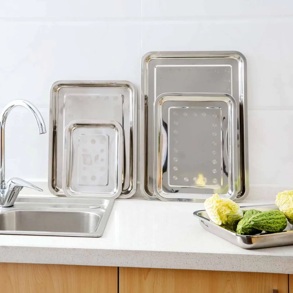 

OTHERHOUSE Stainless Steel Serving Plate Dumpling Dish Rectangle Vegetable Fruit Tray Baking Cooking Restaurant Plates Tableware