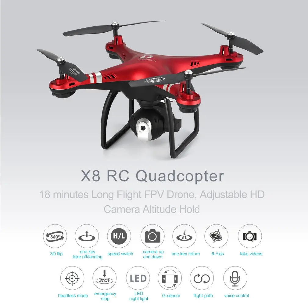 

X8 RC Drone 2.4G FPV RC Quadcopter Drones with 720P Adjustable Camera Altitude Hold Headless Mode 3D-Flip 18mins Long Flight