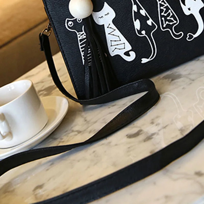 Women Handbag Cat Pattern PU Leather Female Single Shoulder Bags Cute Kitty Black Messenger Bag Ladies Fashion Tote Bolsa SS0347 (12)