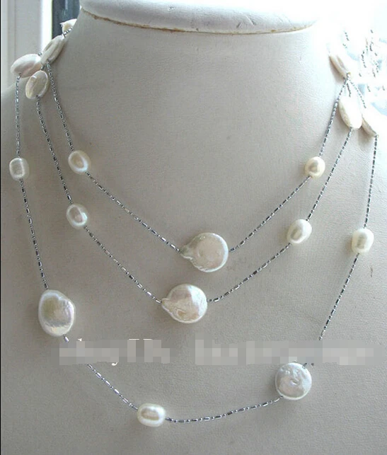

HOT## Wholesale >>freshwater pearl white coin egg necklace 47