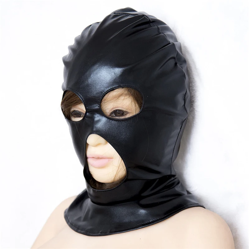 Soft Elastic PU Leather Hood Full Covered Mask Breathable Holes pink