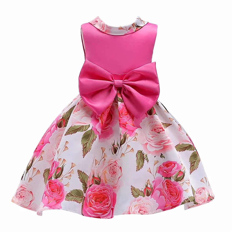 

Princess Flower Pink Wedding Dress Baby Girls Ball Gown Dresses Bow Tie Costume Children 2018 Kids Clothing for girls Party