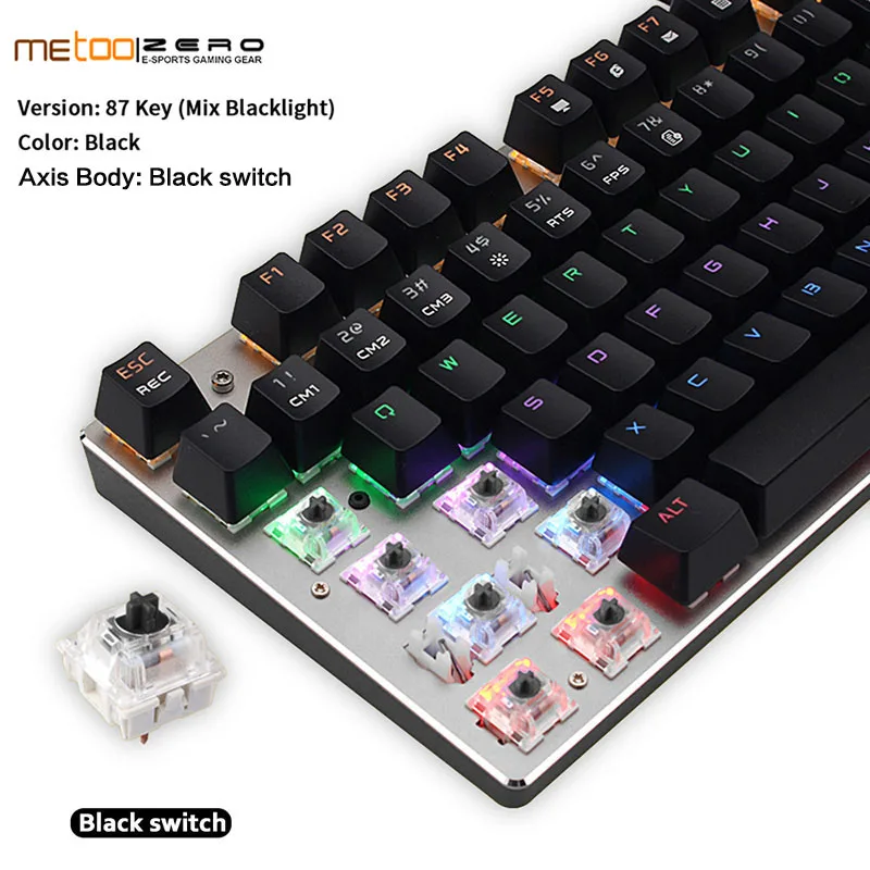 Metoo edition gaming Mechanical Keyboard 87/104 keys Anti-ghosting Luminous red switch Backlit USB Wired keyboard Hebrew/Russian - Цвет: 87Black Black switch