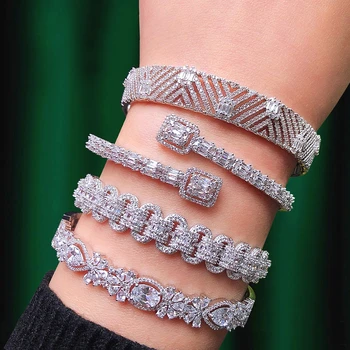 

missvikki New BA+RI Luxury Stackable Open Bangle+Ring Set for Women Bridal Wedding Party Show Shiny Charm Ladies Romantic Gift