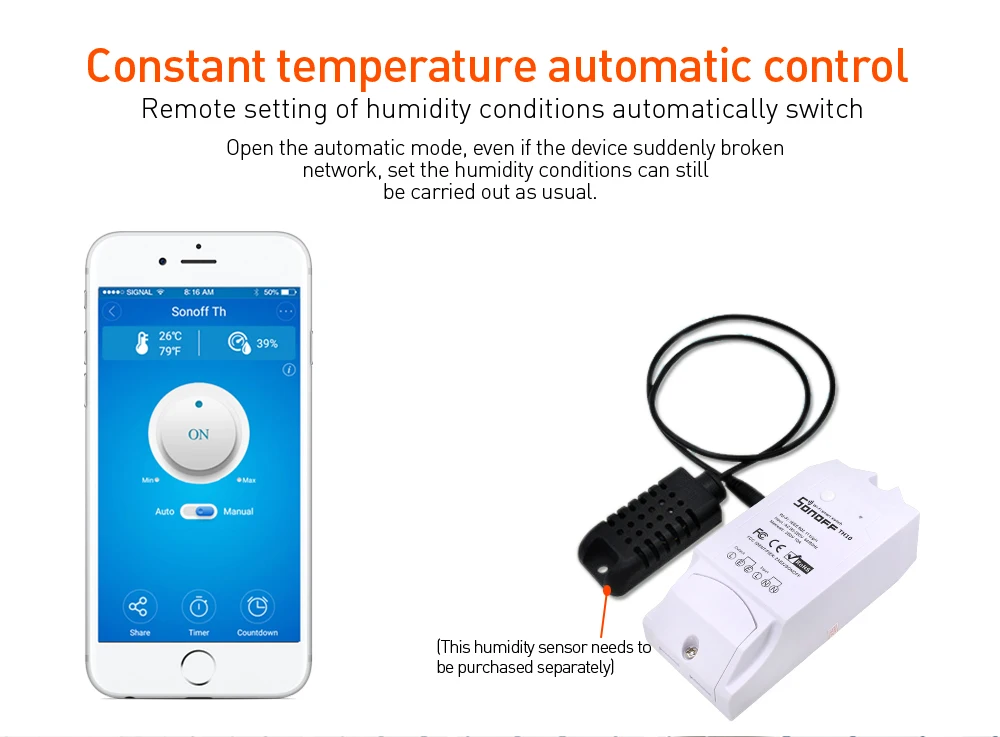 SONOFF TH10 беспроводной переключатель Модуль Автоматизации умного дома датчик температуры и влажности Wifi Пульт дистанционного управления 10A 220W