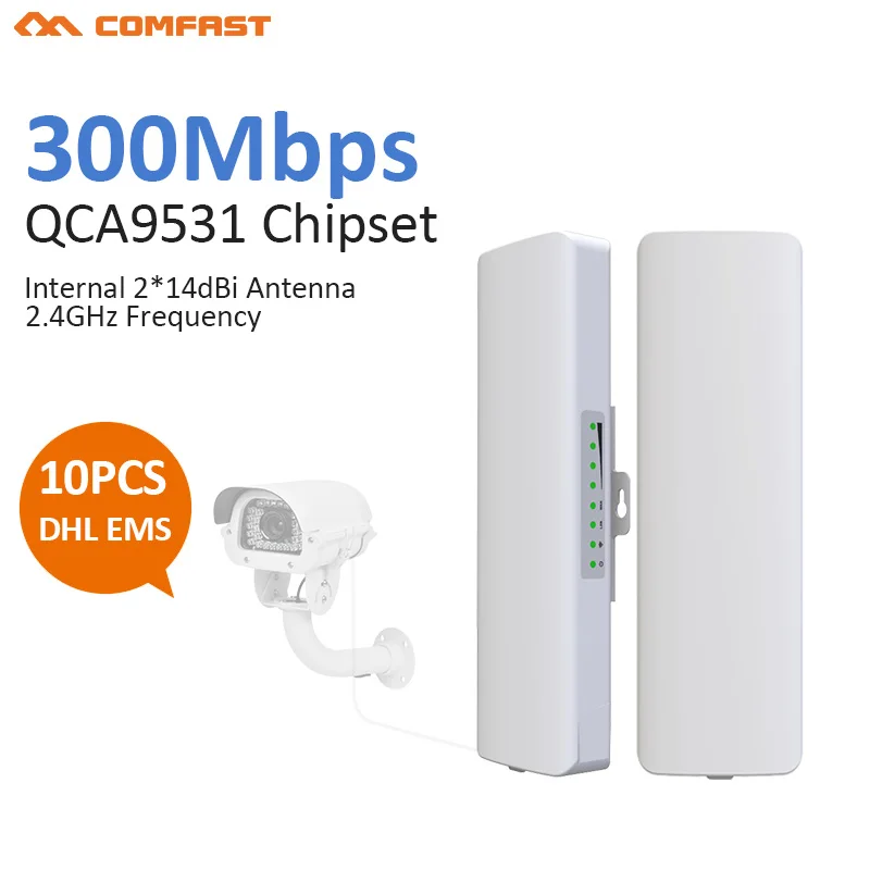 

10Pc Comfast Nanostation CF-E314NV2 Bridge 2.4GHz, 802.11b/g/n High power 27dBm, 48V PoE 300Mbps Outdoor Wifi Repeate Router CPE